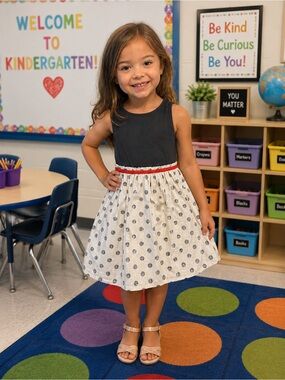 Carter's Black and White Polka Dot Waist Dress with Red Trim